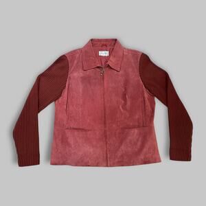 Live a Little Women’s Leather Jacket with Ribbed Knit Sleeves - Size Medium